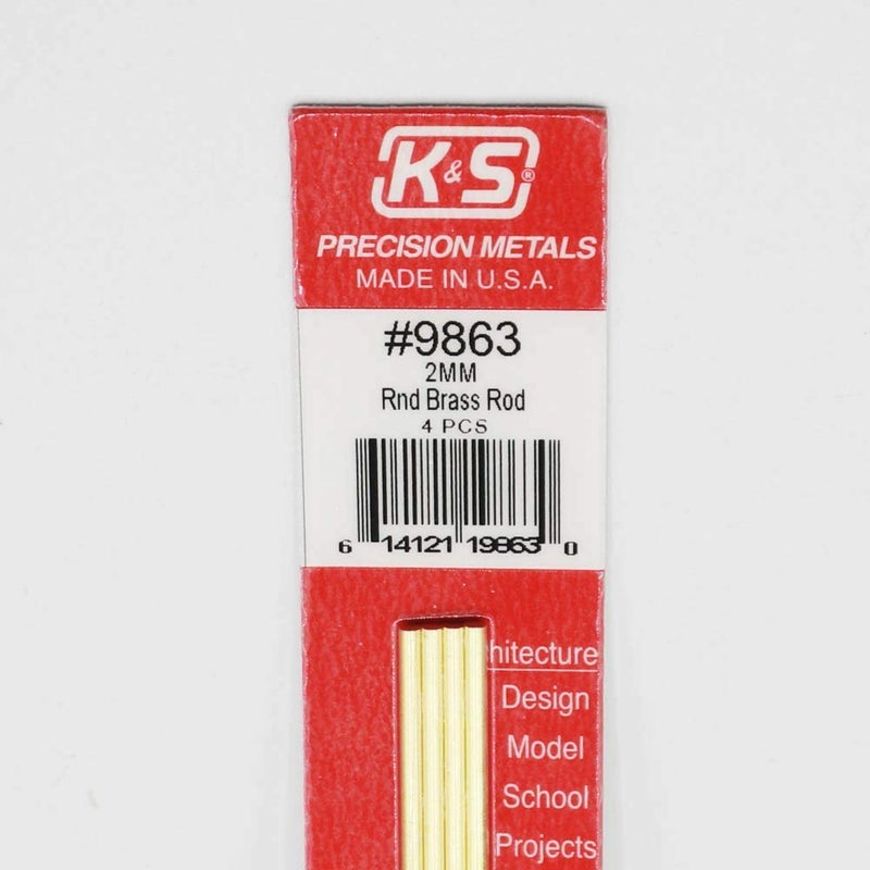 K & S Precision Metals K&S Precision Metals Round Brass Rod 9863 â€“ 2mm OD x 300mm Long â€“ DIY Crafts, Electrical, Plumbing, Jewelry, Modeling, Made in USA, 4 Rods - Image 1